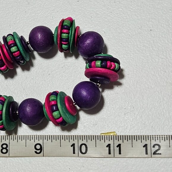 Handcrafted Wooden Beaded Necklace Purple Pink Colorful Accents Fashion Jewelry - Picture 5 of 5